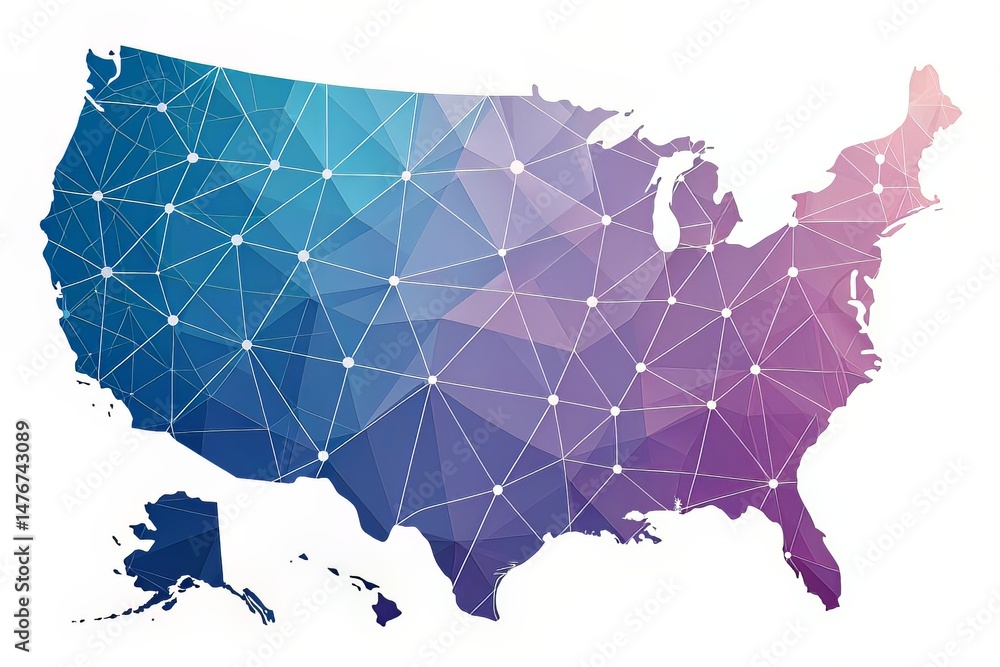 Obraz premium USA map with geometric network connections