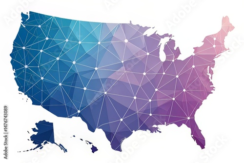 USA map with geometric network connections