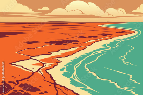 123 intricate, detailed, concentric, spiral, layered, vibrant, emerald green leaves, calm, tranquil, turquoise blue waters, atmospheric lighting, natural landscape, aerial view, drone shot