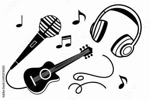 music icon set sihouette black vector
