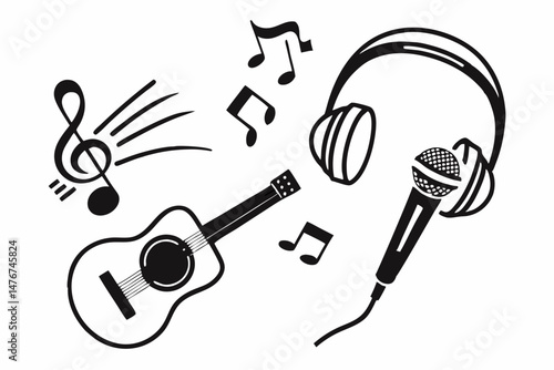 music icon set sihouette black vector