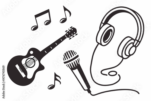 music icon set sihouette black vector