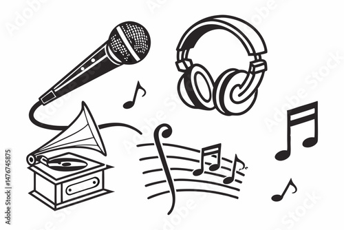 music icon set sihouette black vector