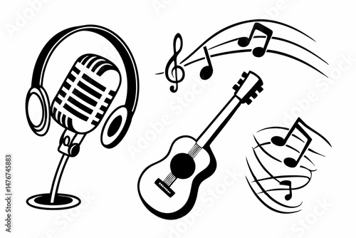 music icon set sihouette black vector