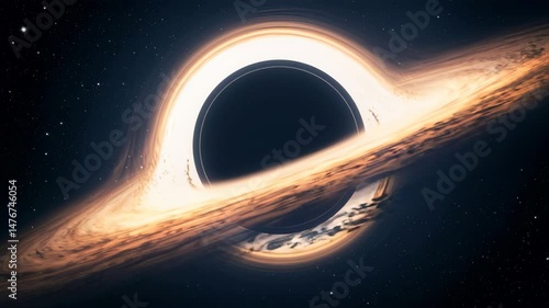 Black hole surrounded by glowing accretion disk in outer space  