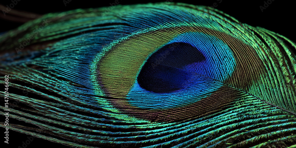 Obraz premium Peacock feather texture with iridescent eye pattern