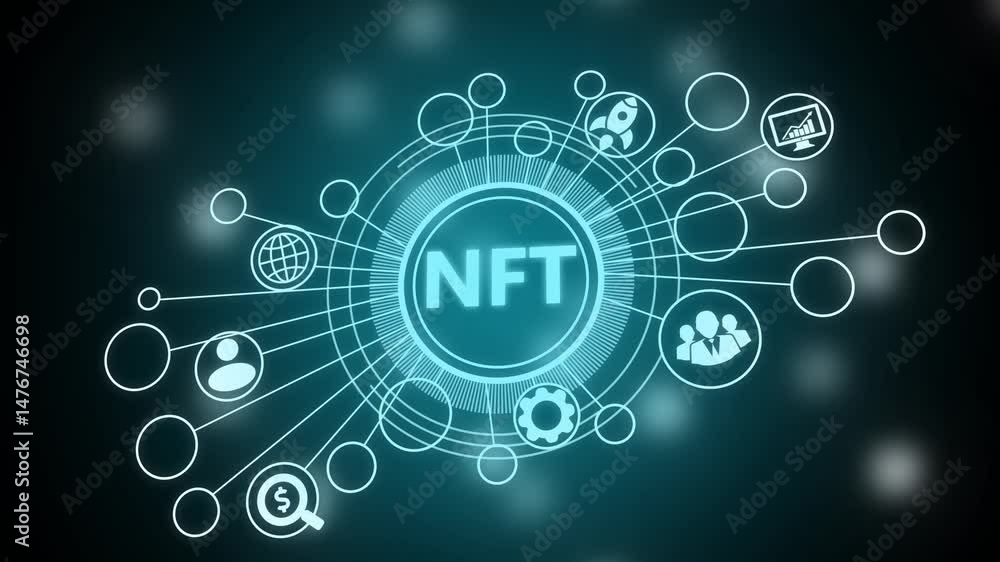 NFT Non-fungible token digital crypto on virtual screen.