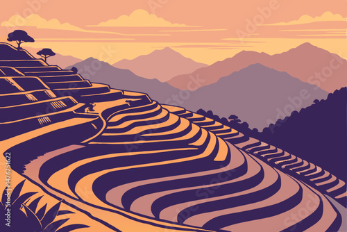 124 dramatic, stunning, mesmerizing, aerial view, mountainous terrain, layered, stepped, terraced, limestone formations, cascading, flowing, glistening, vibrant, saturated colors, warm tones, golden s