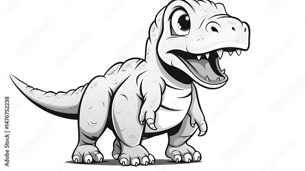 Fototapeta premium Professional Freehand Drawn Black and White Cartoon Dinosaur Cart Illustration