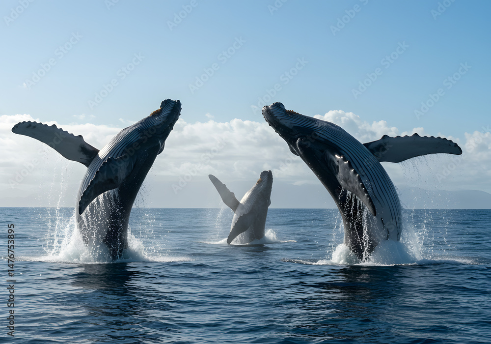 Obraz premium Humpback whales leaping ocean