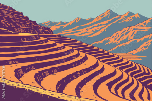 124 dramatic, stunning, mesmerizing, aerial view, mountainous terrain, layered, stepped, terraced, limestone formations, cascading, flowing, glistening, vibrant, saturated colors, warm tones, golden s