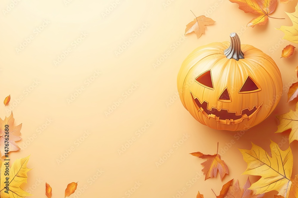Autumnal Jack-o'-lantern on pastel background Autumnal Jack-o'-lantern on pastel background
