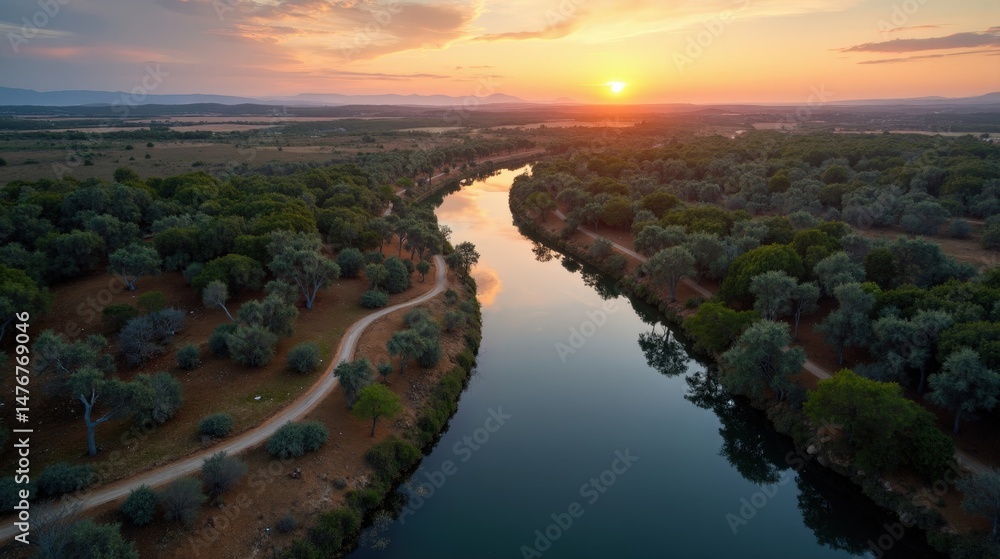 Fototapeta premium Detailed photo of Aiguamolls de l'Emporda in Spain at dawn with sunny weather, shot from above.