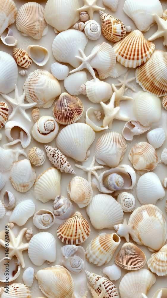 Unique collection of various seashells and starfish displayed on a sandy surface creating a beautiful coastal arrangement Unique collection of various seashells and starfish displayed on a sandy surface creating a beautiful coastal arrangement