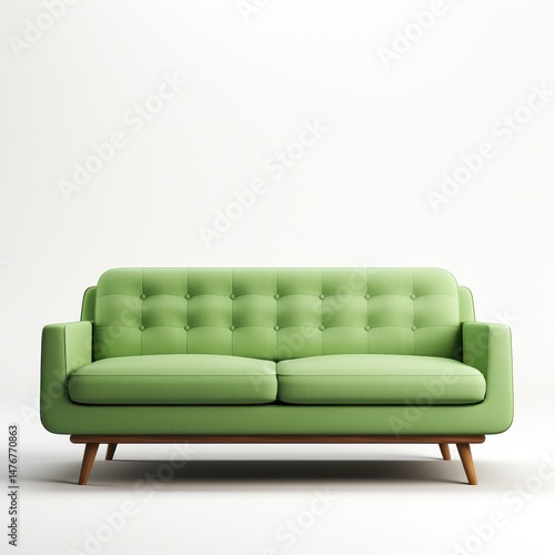 Minimal Green Sofa on White Background