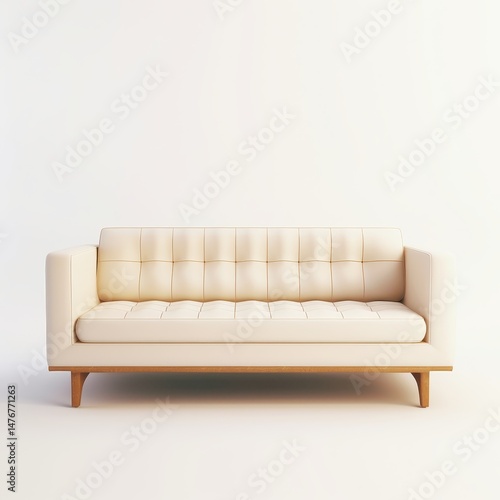 Minimal Cream Sofa on White Background