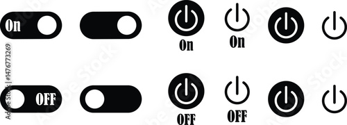 Power on or off button icon set. Turn on and turn off switch button. On and off toggle switch buttons. On and off vector with red and green color collection isolated on transparent background.