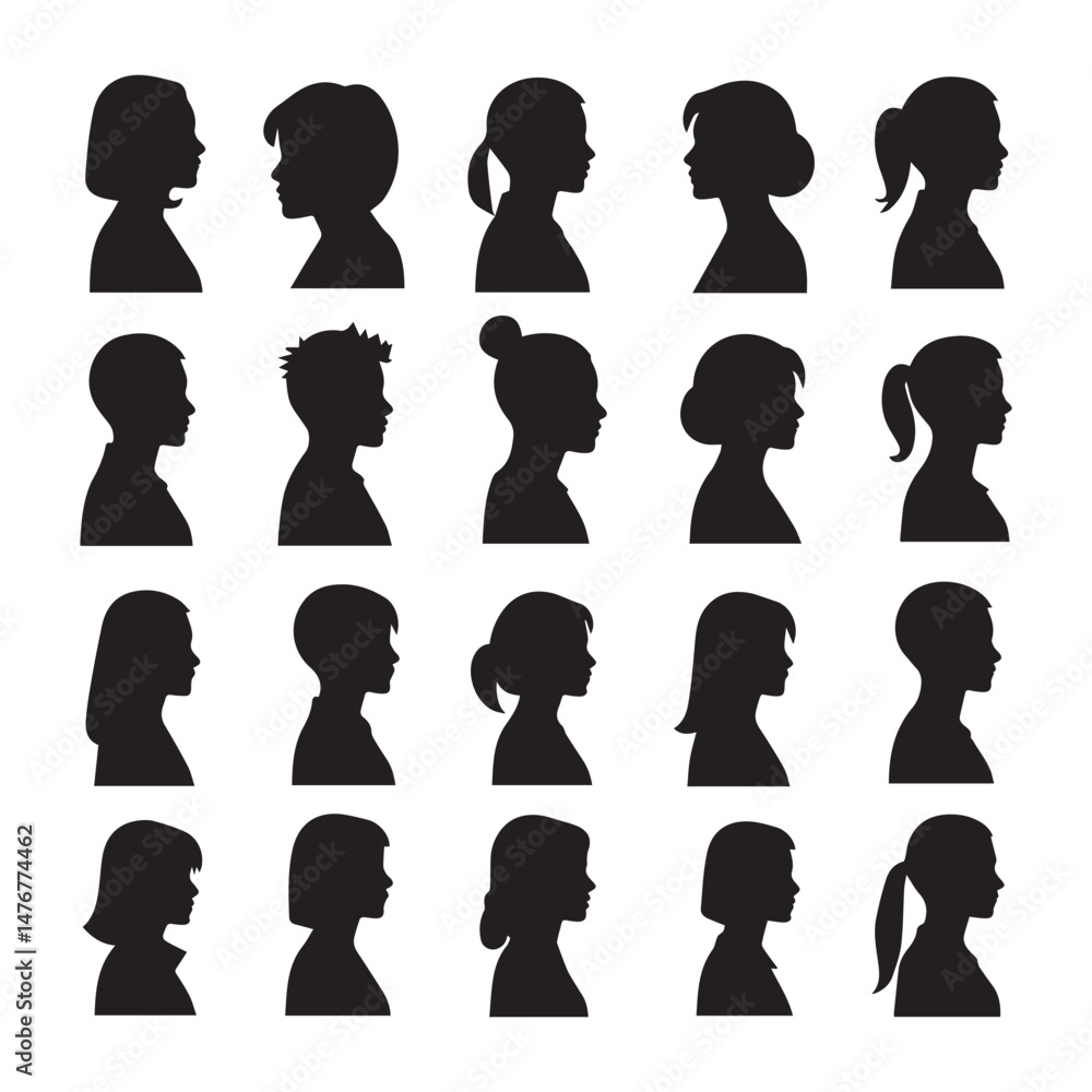 Collection of 20 Diverse Female and Male Profile Silhouettes Avatar Icons and Illustrations Collection of 20 Diverse Female and Male Profile Silhouettes Avatar Icons and Illustrations