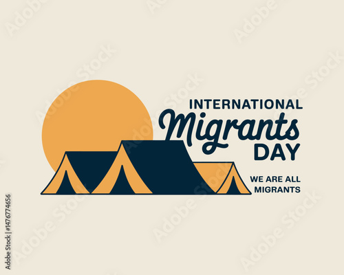  International Migrants Day banner showing migrant camp tents