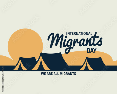  International Migrants Day banner showing migrant camp tents