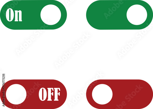 Power on or off button icon set. Turn on and turn off switch button. On and off toggle switch buttons. On and off vector with red and green color collection isolated on transparent background.
