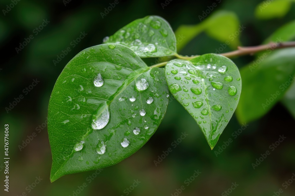 Dew-Kissed Leaves: A Serene Nature Close-Up Dew-Kissed Leaves: A Serene Nature Close-Up