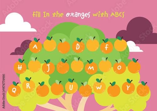 Printable worksheet with cute theme to complete missing alphabet letters for kids early education fun learning activities great for writing practice and letter recognition