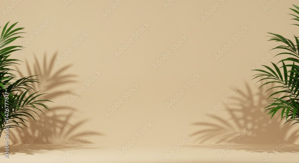 Fototapeta premium Shadowy palm leaves beige background
