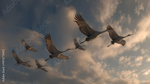 Birds in flight cloudy sky, World Migratory Bird Day