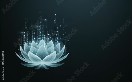 Mystical Lotus Bloom: A delicate, ethereal lotus flower blossoms in a symphony of light and dark, its translucent petals glowing with an otherworldly luminescence. The intricate details of the flower.