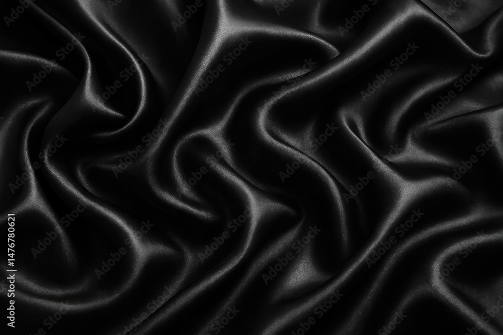 Fototapeta premium Abstract black fabric background. Black silk satin texture background.