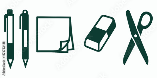 Set of office tools and stationery icons for business and technology design