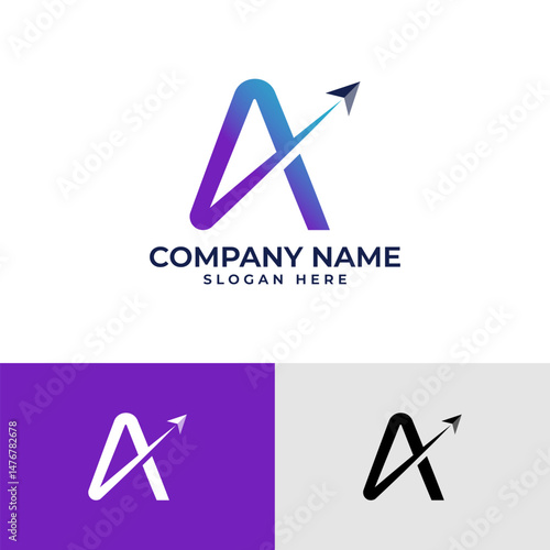 A lettermark logo incorporating an upward arrow, symbolizing progress, ambition, and a positive trajectory. Ideal for financial companies, investment firms, business consultants, or growth startups.