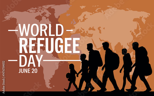 World Refugee Day banner, global migration silhouette,s June Twentieth