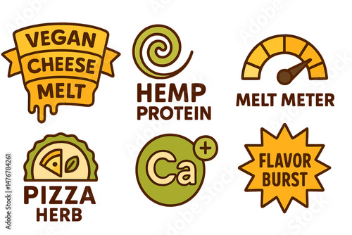 Cheese‑alt icons linking ribbon, swirl, needle, badge, plus, star