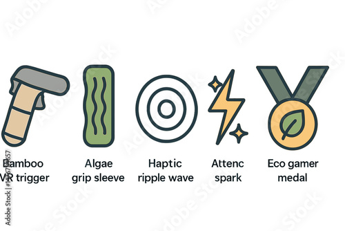 XR‑eco icons merging trigger, sleeve, wave, spark, medal