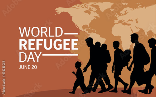 World Refugee Day banner, global migration silhouette,s June Twentieth
