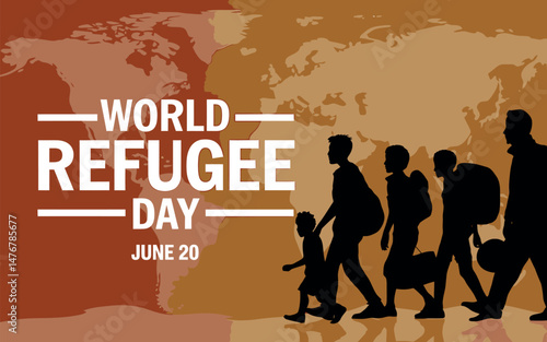 World Refugee Day banner, global migration silhouette,s June Twentieth
