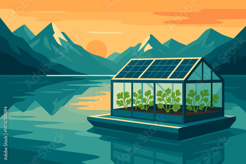 The flat ag-tech scene is characterized by the presence of PV rafts, coriander beds, and icy peaks