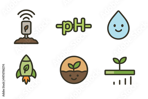 Icons for Garden‑IoT include beacon, stripe, drop, rocket, badge, and bar
