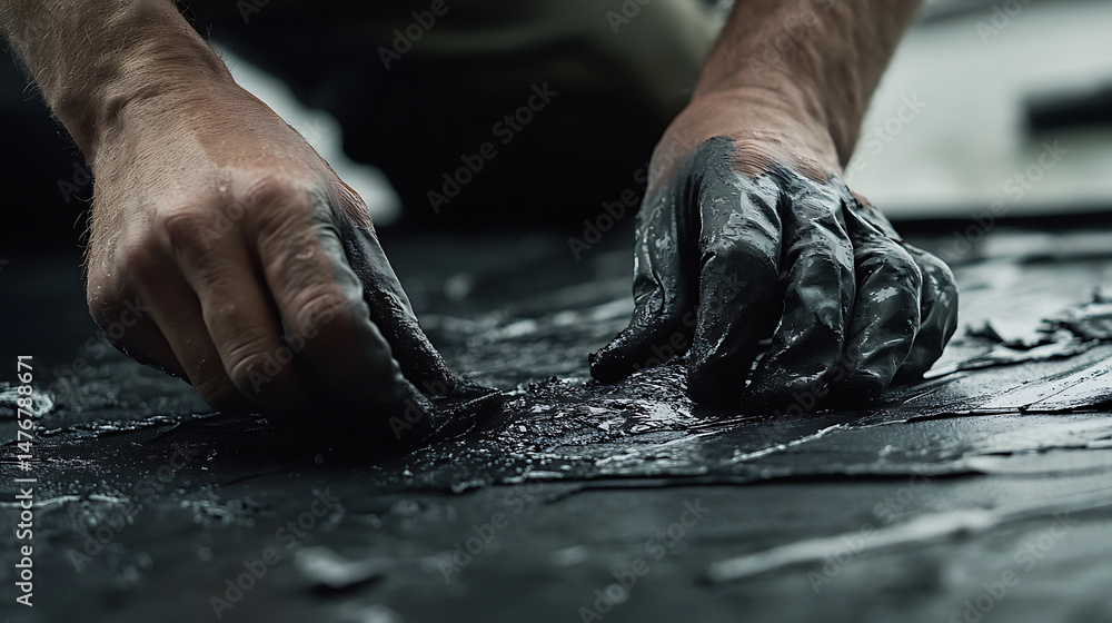 Hands Working with Black Substance Hands Working with Black Substance