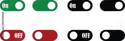 Power on or off button icon set. Turn on and turn off switch button. On and off toggle switch buttons. On and off vector with red and green color collection isolated on transparent background.