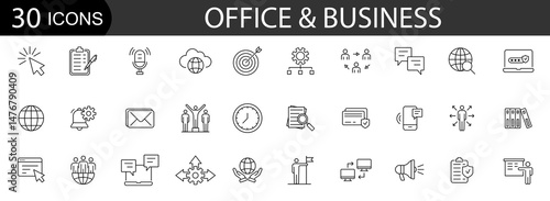Office and Business line icons set. Editable stroke. Vector illustration