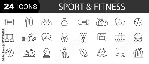 Sport and fitness icon set. Editable stroke. Vector illustration