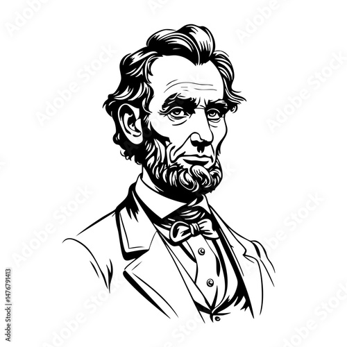 Abraham Lincoln Vintage Portrait – Black and White Vector Illustration