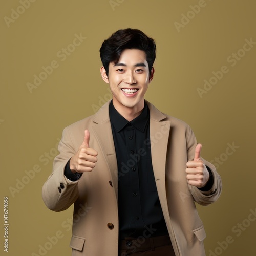 Happy Asian Man Posing with Joyful Expression