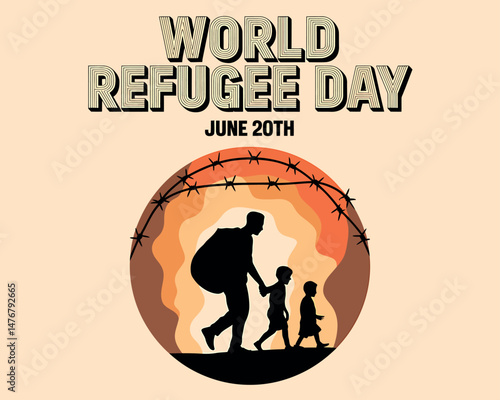 World Refugee Day design showing global migration and barbed wire