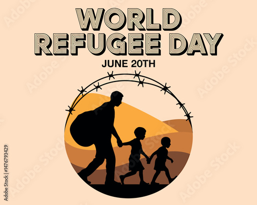 World Refugee Day design showing global migration and barbed wire