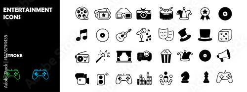 Entertainment and Media Icons – Vector Set for Music, Film, Games, and Pop Culture Design