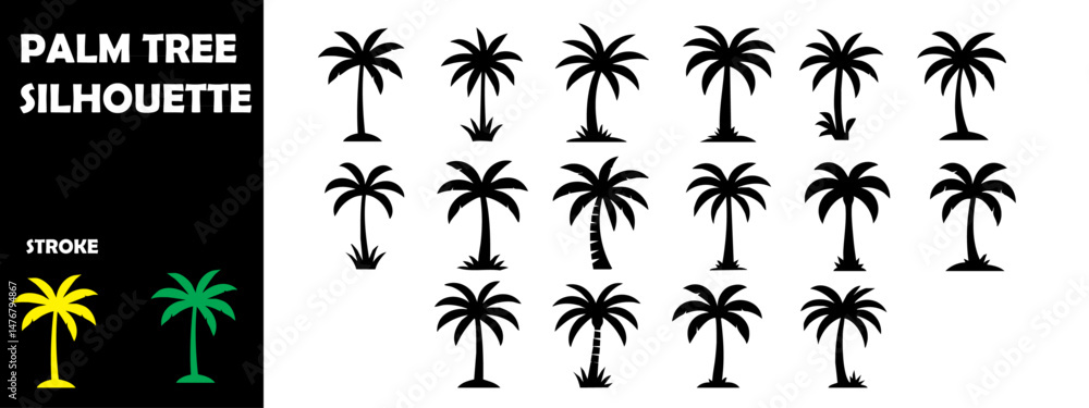 Fototapeta premium Palm Tree Silhouettes – Tropical Island and Beach Theme Vector Set 